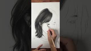 Drawing Girl With Charcoal Pencil | How to draw realistic hair
