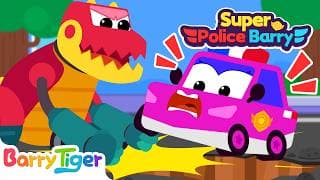 Police Car VS Dino Car 🚓🦖 | Cool Vehicle Battle | Educational Kids Cartoons | BarryTiger
