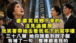 婆婆嫌我鄉下來的沒見過樓房，我笑着帶她去看了我名下的寫字樓，三十八層，她仰頭看到脖子酸，我補了一句：整棟都是我的？#婆媳矛盾 #婚姻 #情感故事 #豪门恩怨 #爽文