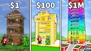 JJ and Mikey: From POOR To OP Skyscraper in Minecraft!