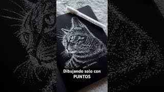 Reto: Dibujo solo con una plumilla blanca y muchos puntos!!! #art #challenge #cat