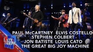 "Jump Up / Hello Goodbye" Paul McCartney, Elvis Costello, Jon Batiste, Louis Cato & Stephen Colbert