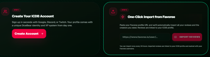 The Favoree import interface with a URL input field and import button